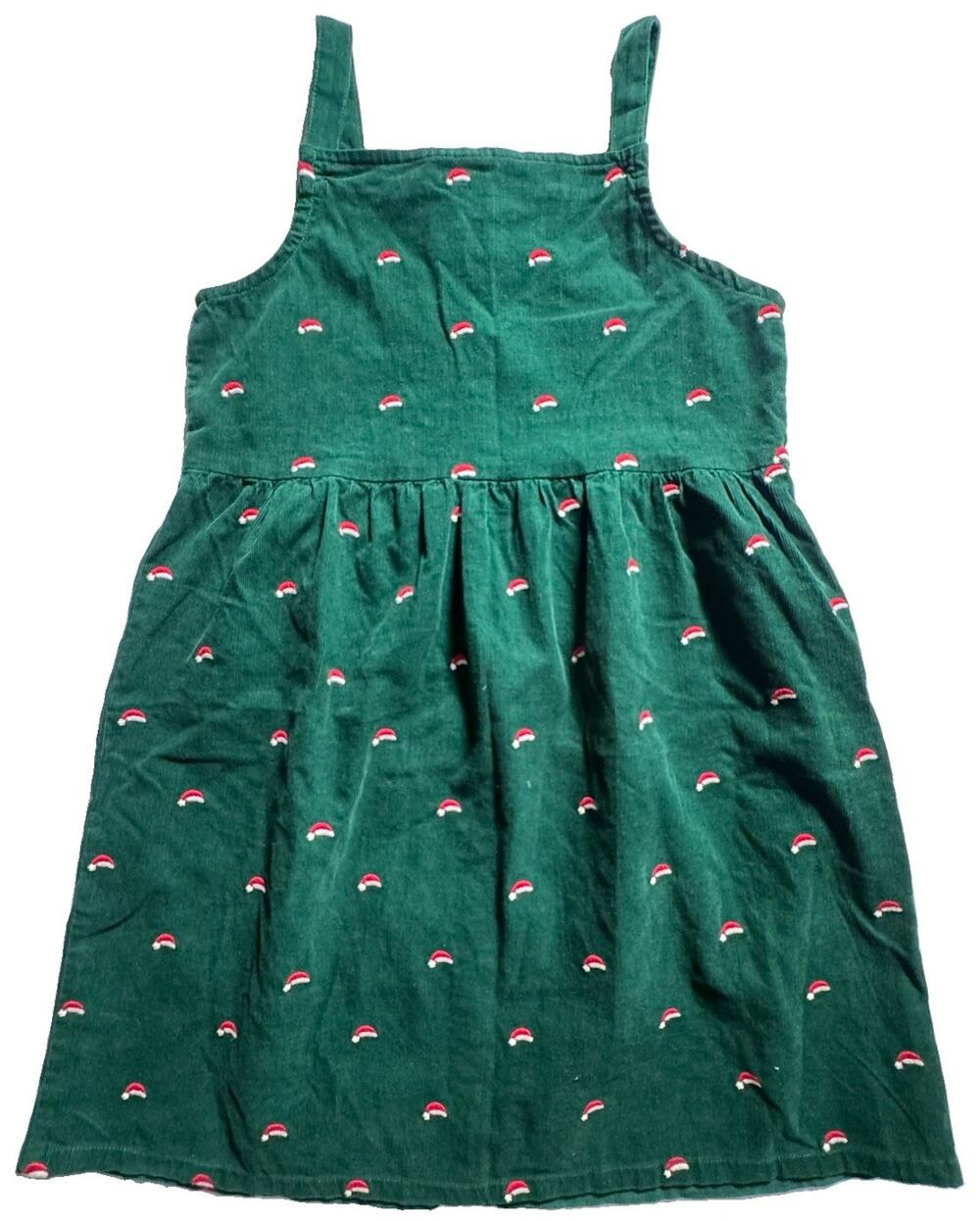 Gymboree Girls Size 12 Christmas Dress Green Corduroy Santa Hat Embroidered